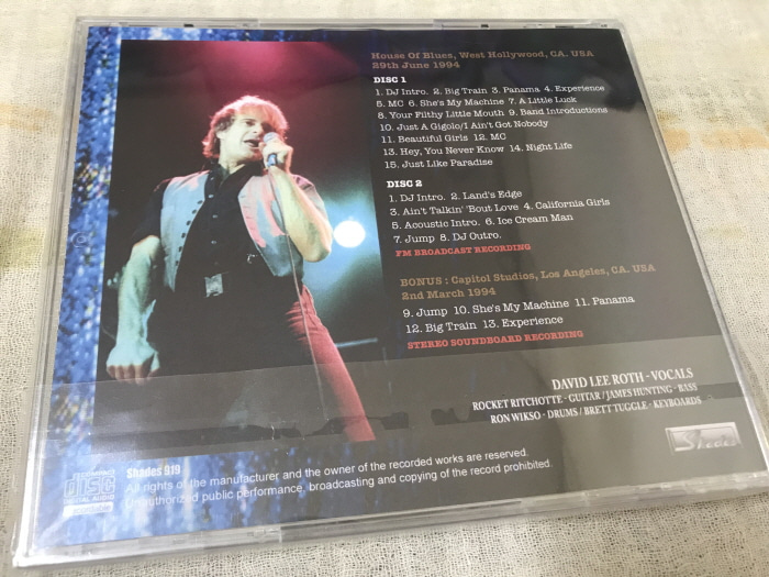 1994 David Lee Roth House of Blues back